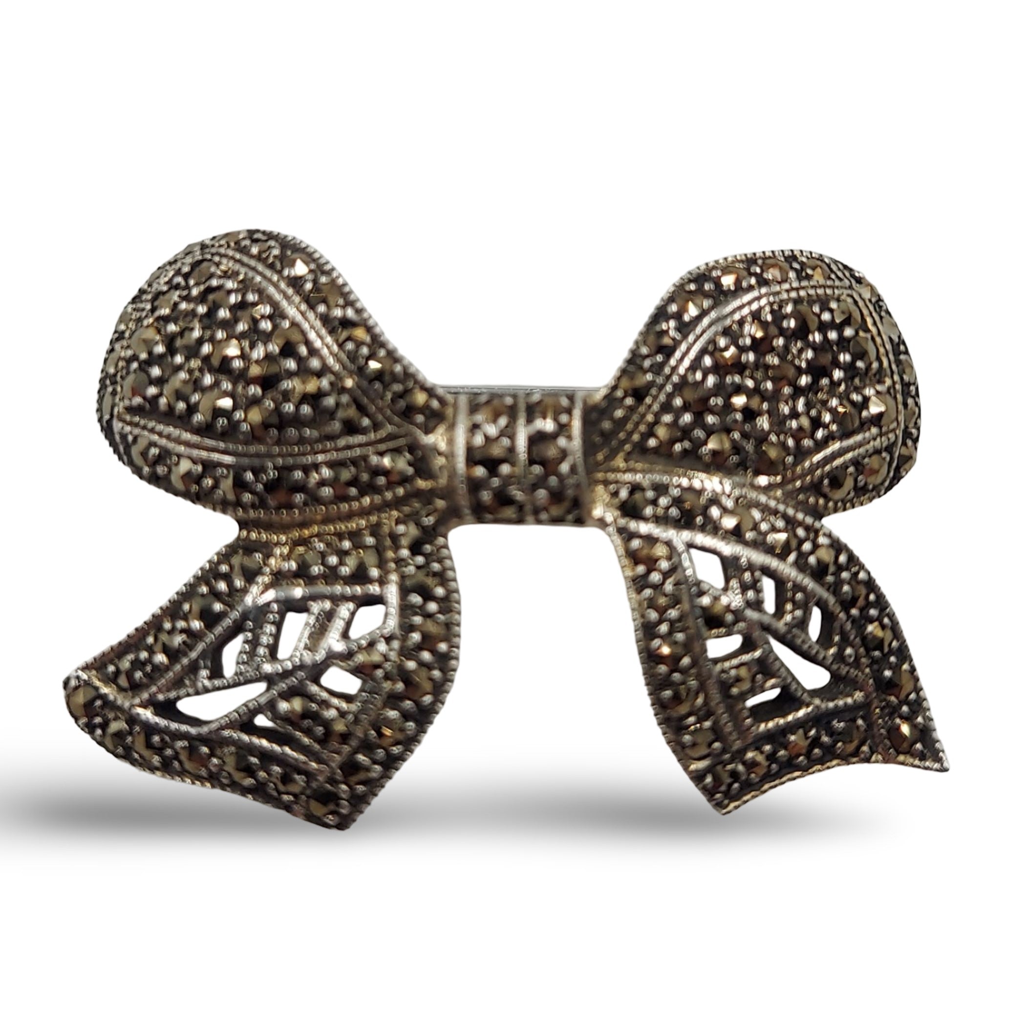Marcasite, sterling silver brooches / pins, front view