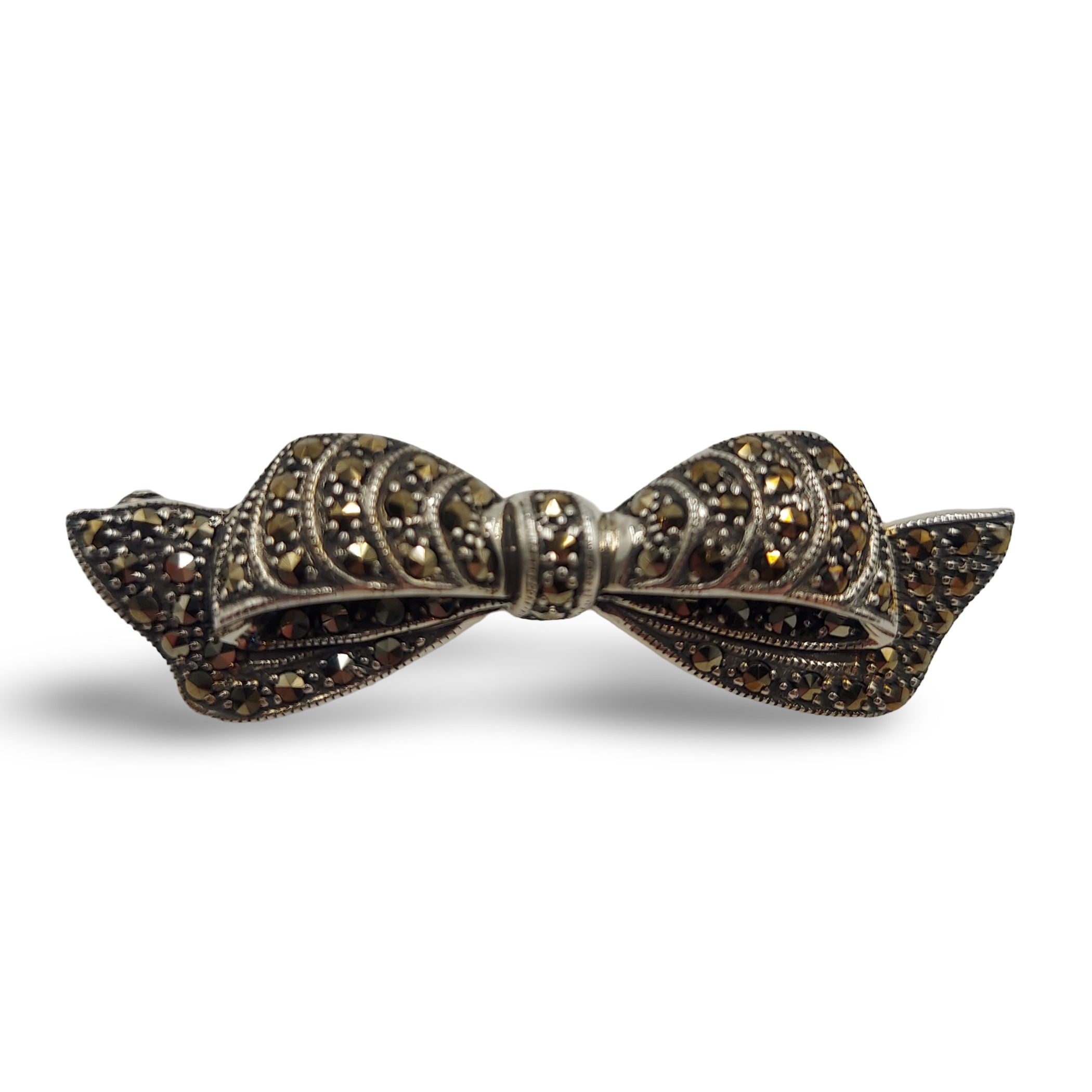 Marcasite, sterling silver brooches / pins, front view