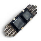 Back view of Fine Bead Set Art Deco Style Marcasite Onyx Pin or Brooch showing 925 sterling silver hallmark and pin back