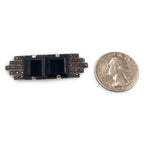 Detail view of Fine Bead Set Art Deco Style Marcasite Onyx Pin or Brooch highlighting Marcasite, Onyx