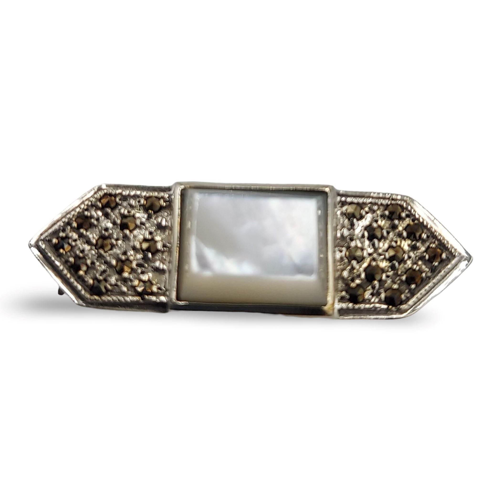 Art Deco style, Marcasite, sterling silver brooches / pins, front view