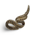 Back view of Fine Bead Set Marcasite Super Swirly Pin or Brooch - Sterling Silver Art Nouveau Style showing 925 sterling silv
