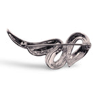 Detail view of Fine Bead Set Marcasite Super Swirly Pin or Brooch - Sterling Silver Art Nouveau Style highlighting Marcasite