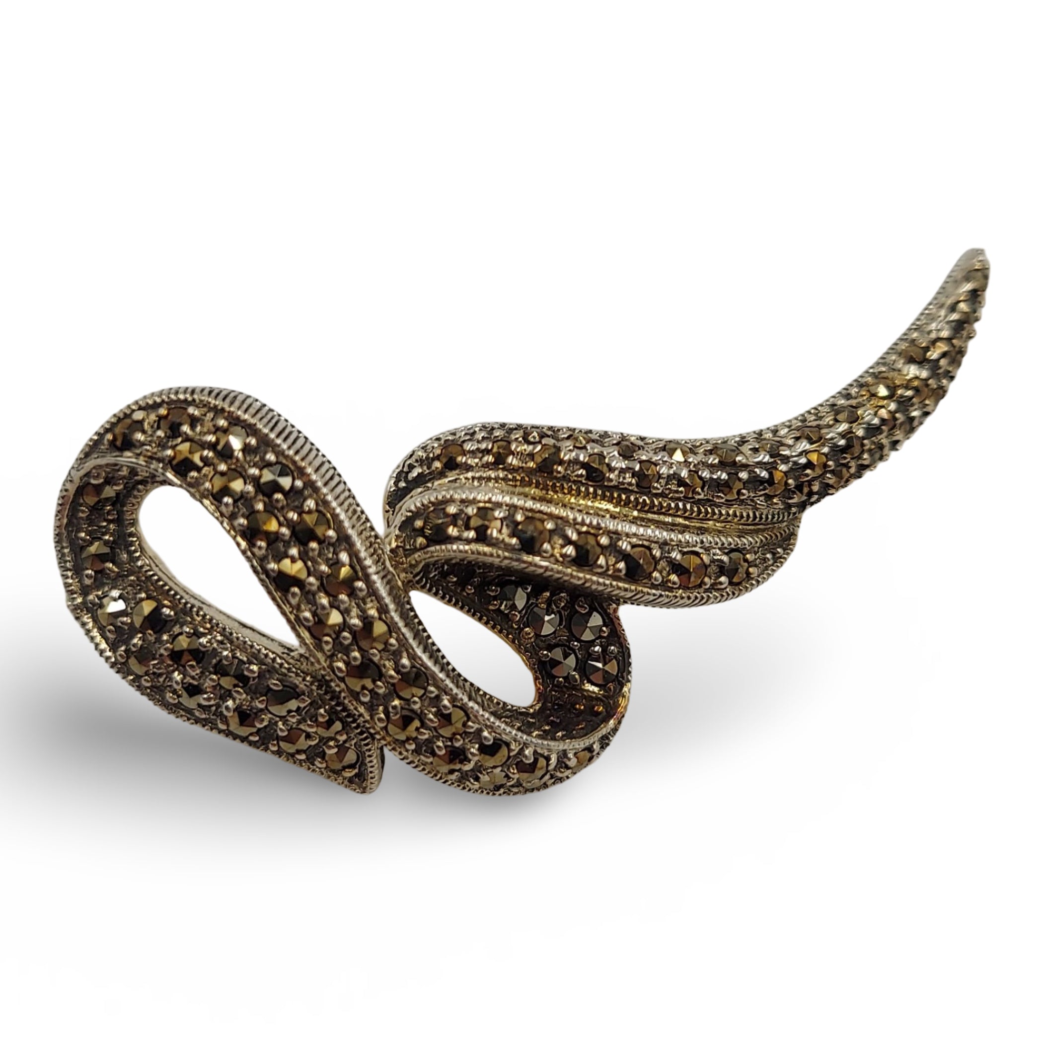 Marcasite, sterling silver brooches / pins, front view