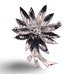 Detail view of Fine Bead Set Floral Marcasite Pin or Brooch with Pearl highlighting Marcasite, Pearl