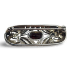 Detail view of Fine Bead Set Marcasite Pin or Brooch with Garnet - Sterling Silver Art Deco Style highlighting Garnet, Marcas