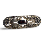 Art Deco style, Garnet, Marcasite, sterling silver brooches / pins, front view