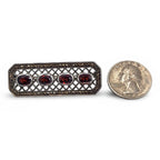 Detail view of Fine Bead Set Marcasite Pin or Brooch with 4 Oval Faceted Garnets highlighting Garnet, Marcasite