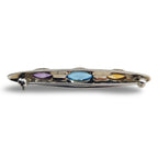 Detail view of Fine Bead Set Marcasite Pin or Brooch with Citrine / Blue Topaz / Amethyst highlighting Amethyst, Blue Topaz