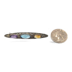 Detail view of Fine Bead Set Marcasite Pin or Brooch with Citrine / Blue Topaz / Amethyst highlighting Amethyst, Blue Topaz