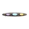 Amethyst, Blue Topaz, sterling silver brooches / pins, front view