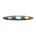 Amethyst, Blue Topaz, sterling silver brooches / pins, front view