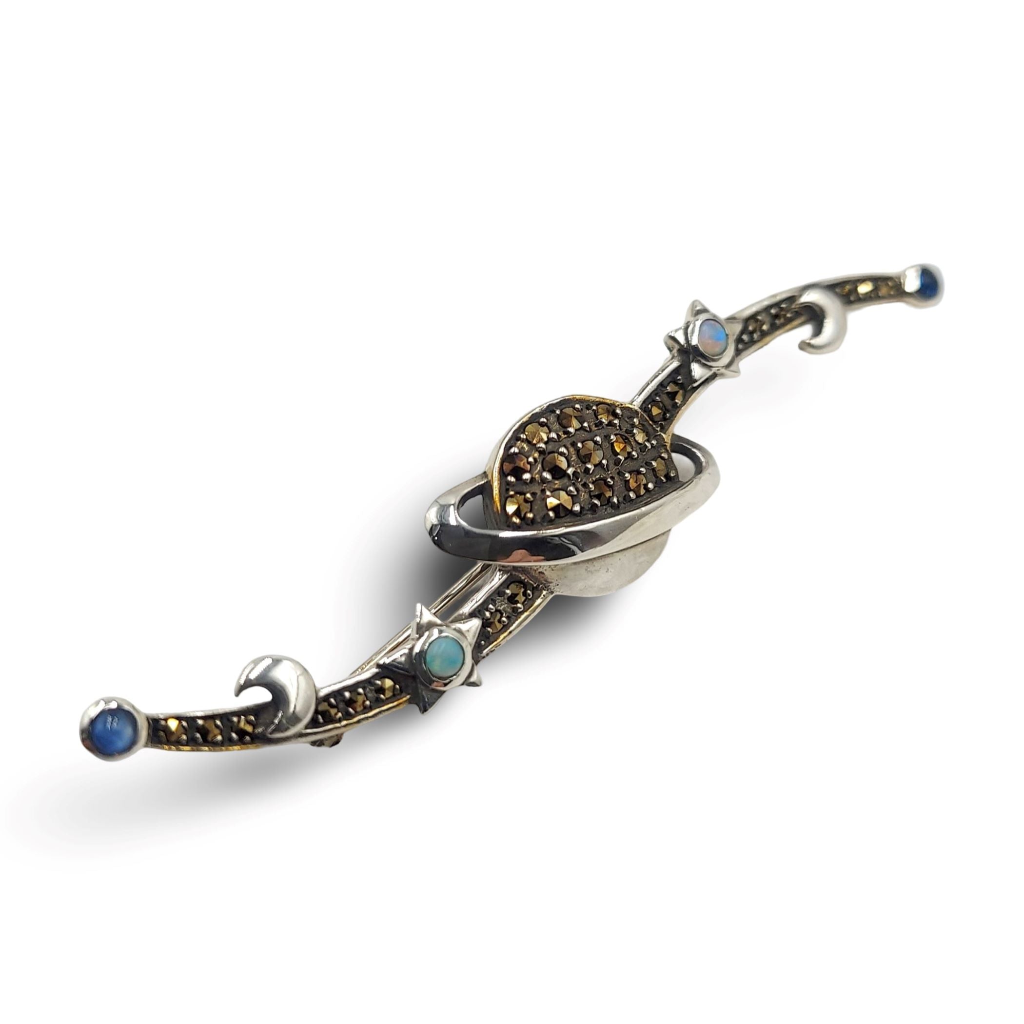 Marcasite, sterling silver brooches / pins, front view