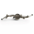 Back view of Fine Bead Set Marcasite Cosmic Saturn Pin or Brooch with MOP showing 925 sterling silver hallmark and pin back
