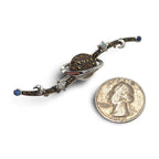 Detail view of Fine Bead Set Marcasite Cosmic Saturn Pin or Brooch with MOP highlighting Marcasite