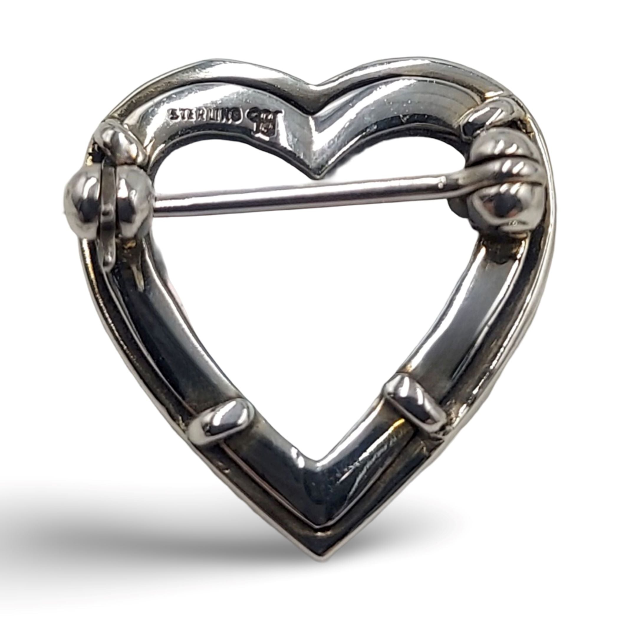 Detail view of Fine Bead Set MOP Marcasite Heart Pin or Brooch with Blue Topaz and Sapphire highlighting Blue Topaz, Sapphire
