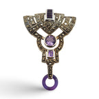Art Deco style, Amethyst, Marcasite, sterling silver brooches / pins, front view