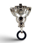 Detail view of Fine Bead Set Marcasite Art Deco Style Onyx Pin or Brooch highlighting Marcasite, Onyx