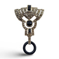 Art Deco style, Marcasite, Onyx, sterling silver brooches / pins, front view