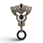 Art Deco style, Marcasite, Onyx, sterling silver brooches / pins, front view