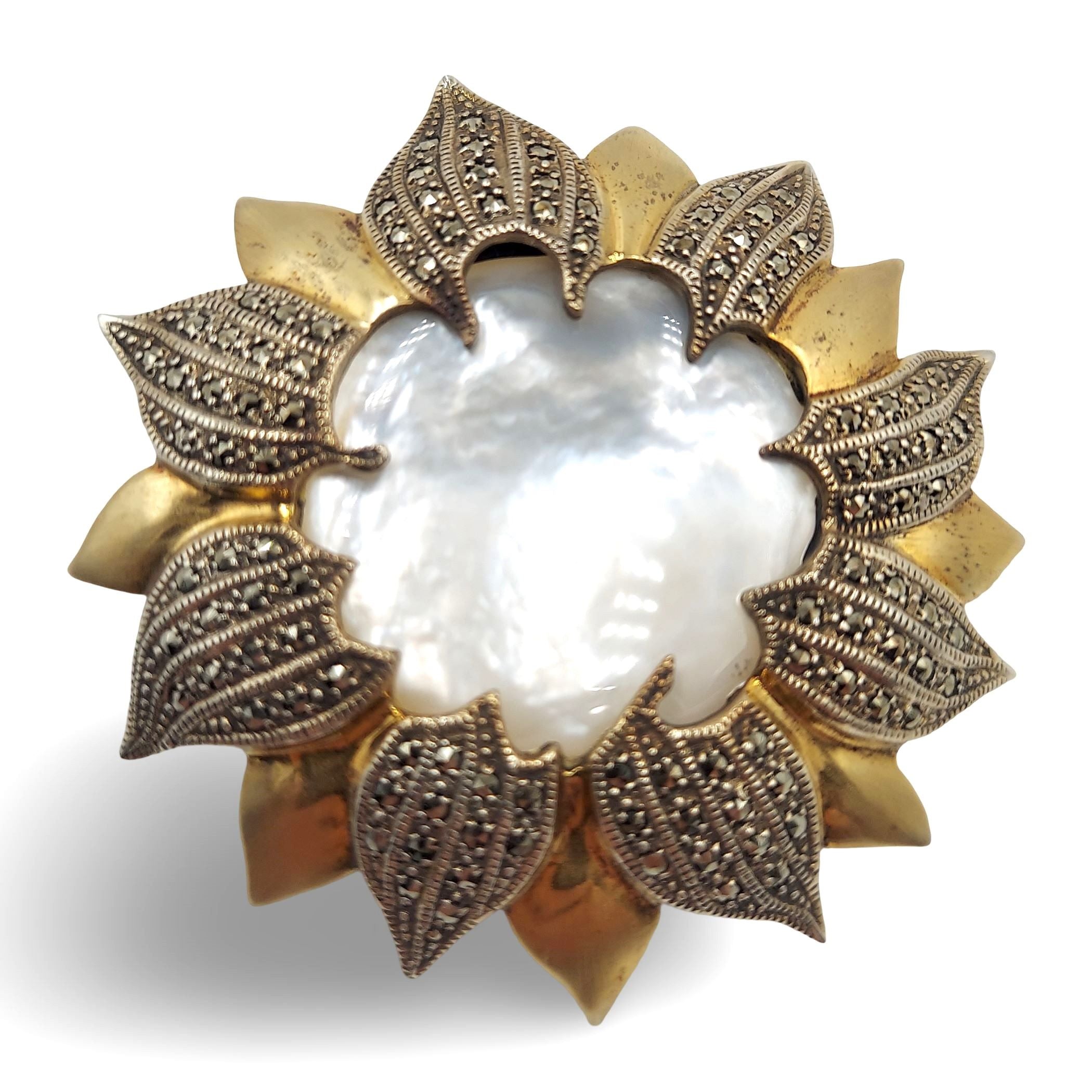 Art Deco style, Marcasite, sterling silver brooches / pins, front view