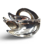 Detail view of Fine Bead Set Marcasite Swan Pin or Brooch with Ruby - Sterling Silver Gold Vermeil highlighting Ruby, Marcasi