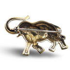 Detail view of Gold Vermeil Elephant Pin or Brooch with Marcasites and Ruby Eye highlighting Ruby, Marcasite