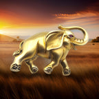 Detail view of Gold Vermeil Elephant Pin or Brooch with Marcasites and Ruby Eye highlighting Ruby, Marcasite