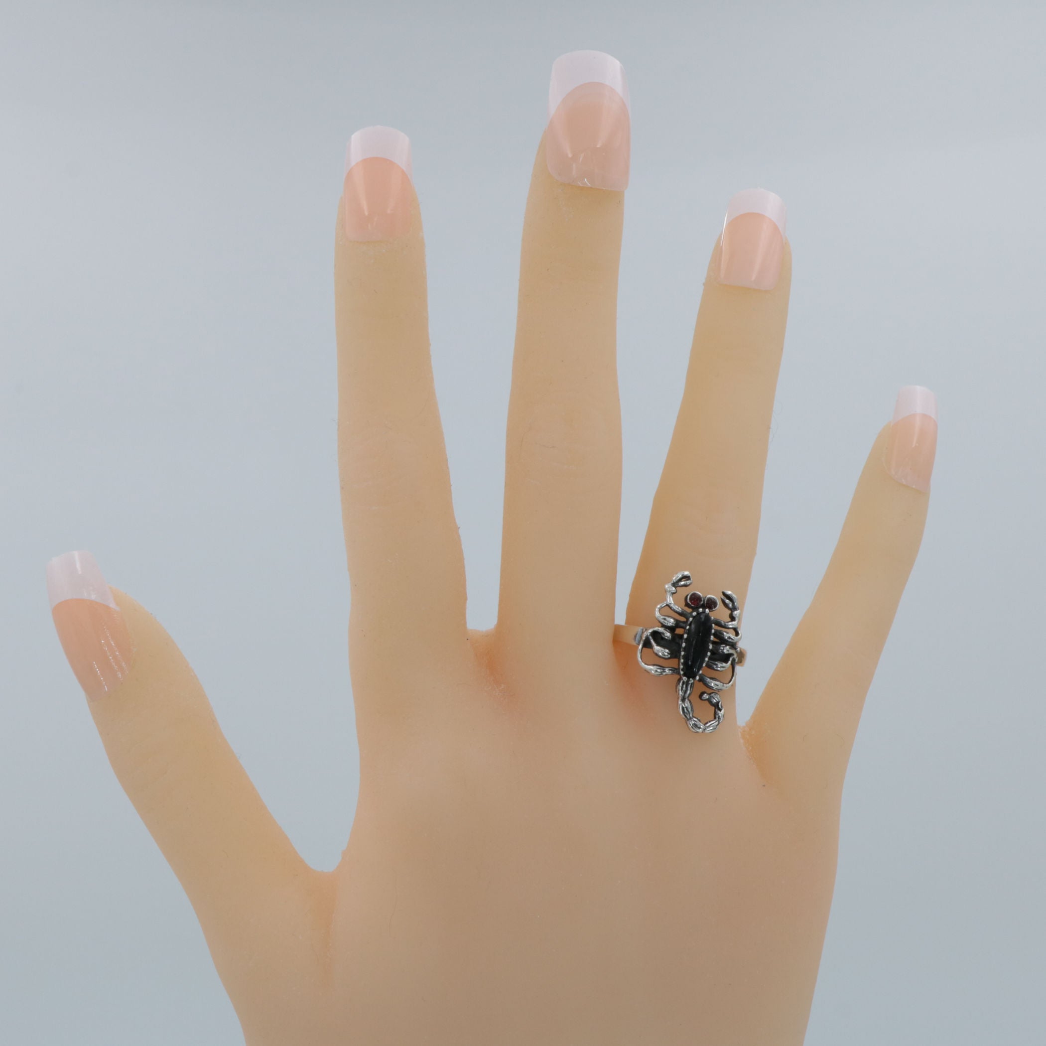 Detail view of Black Onyx Scorpion Ring with Carnelian Eyes - Scorpio highlighting Black Onyx, Carnelian