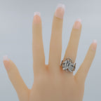 Detail view of Classic Comedy Tragedy Ring Thespian Ring in fine Sterling Silver highlighting design details