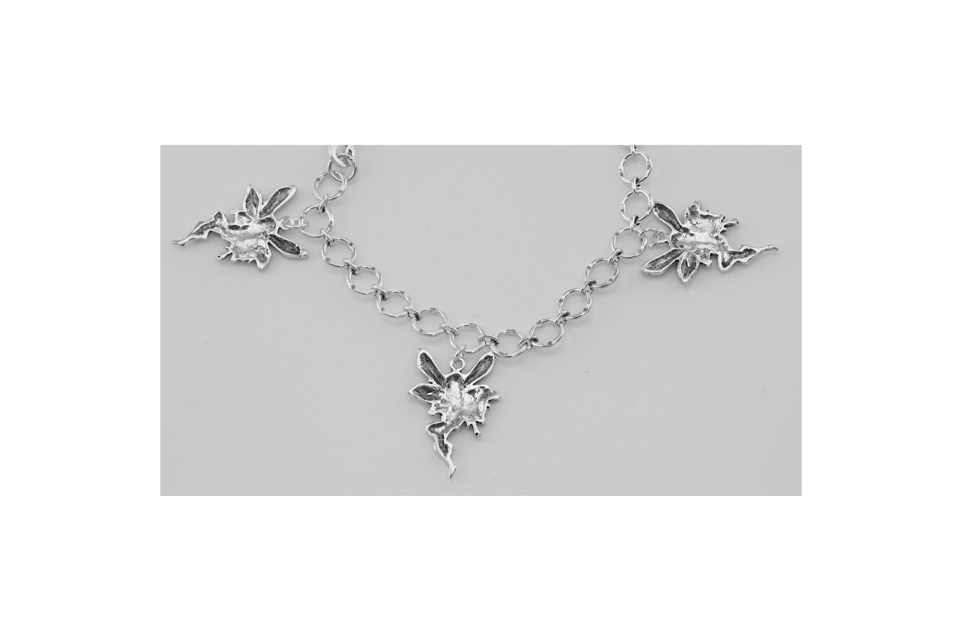 Back view of Angel / Fairy Charm Bracelet showing 925 sterling silver hallmark and toggle or lobster clasp
