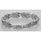 Back view of Victorian Style Marcasite Amethyst Bracelet - 7 1/4 inches showing 925 sterling silver hallmark and toggle or lo