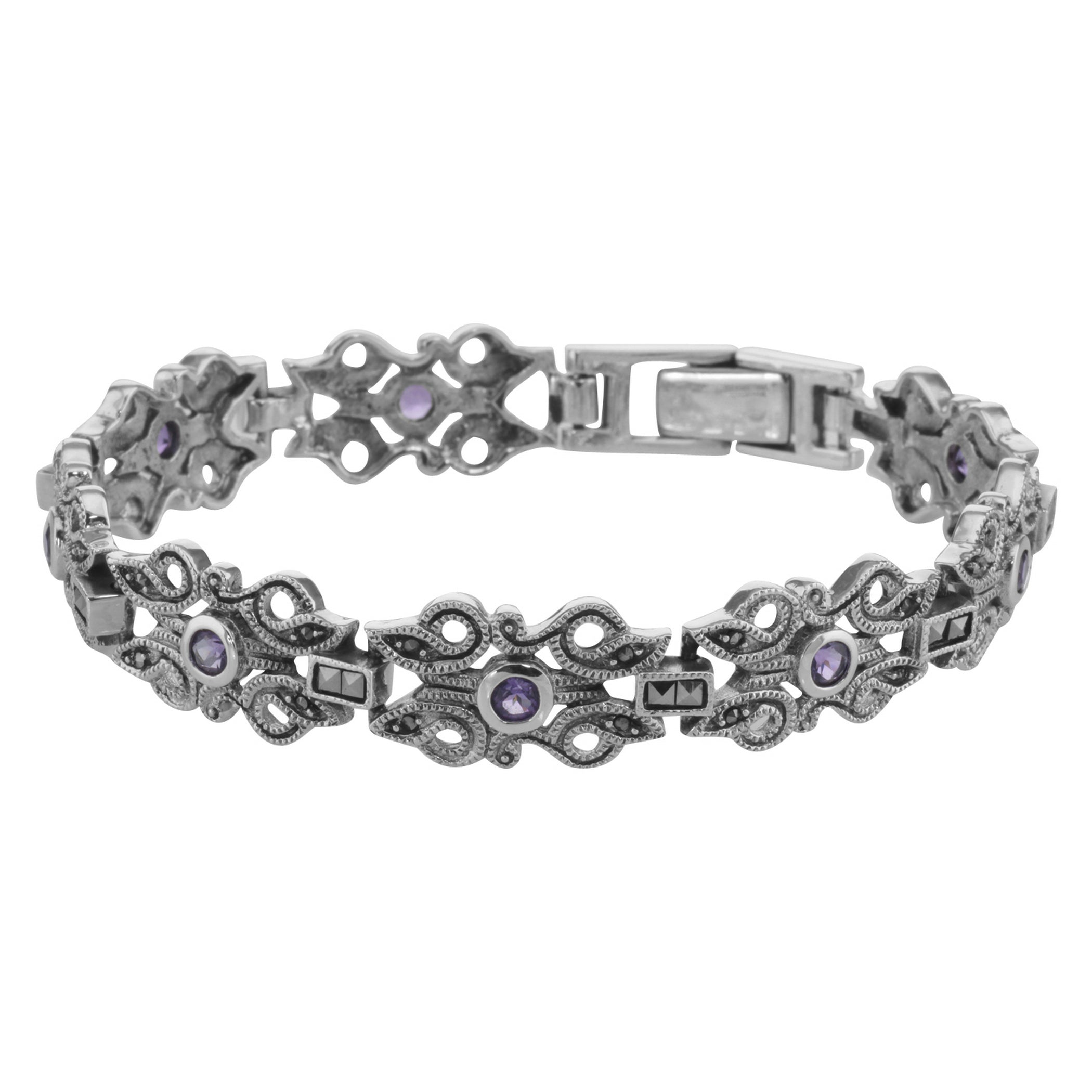 Victorian style, Amethyst, Marcasite, sterling silver bracelets, front view