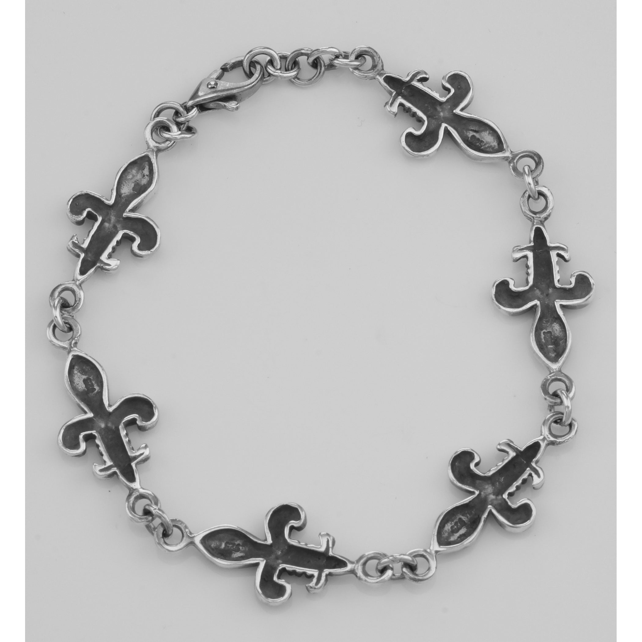 Back view of Antique Style French Fleur de Lis Bracelet - Sterling Silver - 8 Inches Long showing 925 sterling silver hallmar