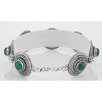 Back view of Classic Vintage Style Filigree Green Agate Filigree Bracelet showing 925 sterling silver hallmark and toggle or 