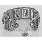 Back view of Beautiful Antique Victorian Style Filigree Bracelet showing 925 sterling silver hallmark and toggle or lobster c