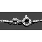 Back view of Box Chain Necklace - 20 inch showing 925 sterling silver hallmark and spring ring clasp