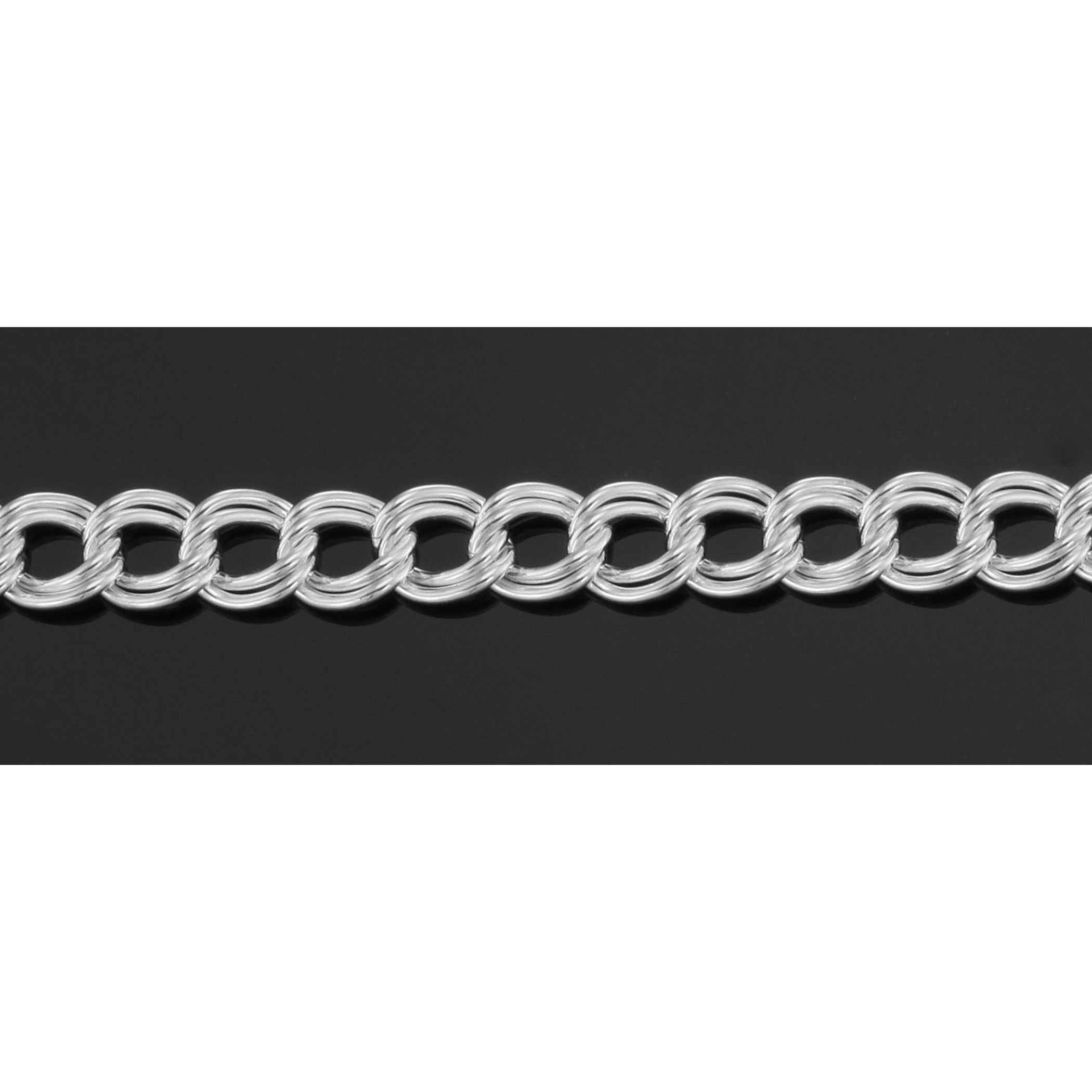 Back view of Charm Bracelet - 8 inch - Double Link - 5 mm showing 925 sterling silver hallmark and toggle or lobster clasp