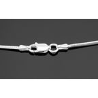 Back view of 16 inch - 1.2 mm Square Snake Chain Necklace showing 925 sterling silver hallmark and spring ring clasp
