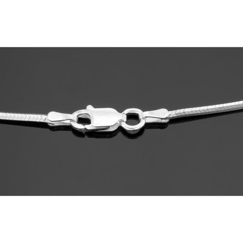 Back view of 16 inch - 1.2 mm Square Snake Chain Necklace showing 925 sterling silver hallmark and spring ring clasp