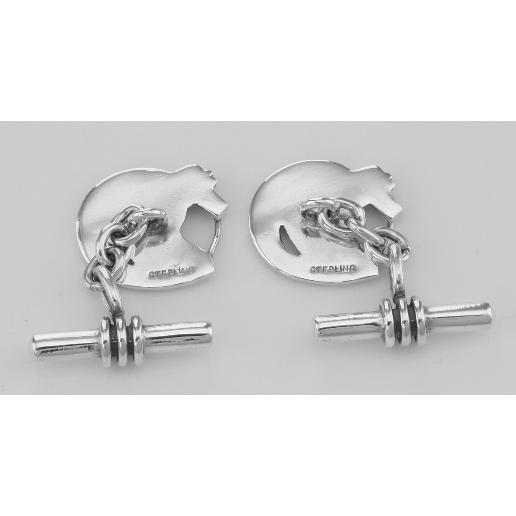 Back view of Cuff Links - Cufflinks Horse - Toggle Style showing 925 sterling silver hallmark