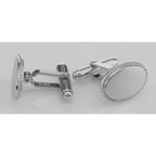 Back view of Classic Engravable Sterling Silver Oval Cuff Links w/ Beaded Border showing 925 sterling silver hallmark