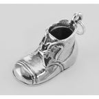Back view of Baby Shoe Charm or Pendant - Engravable showing 925 sterling silver hallmark and spring ring clasp