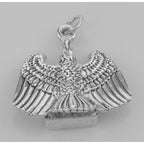 Back view of Classic American Bald Eagle Charm or Pendant showing 925 sterling silver hallmark and spring ring clasp