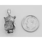 Back view of Moveable Owl Charm Pendant - Moveable showing 925 sterling silver hallmark and spring ring clasp
