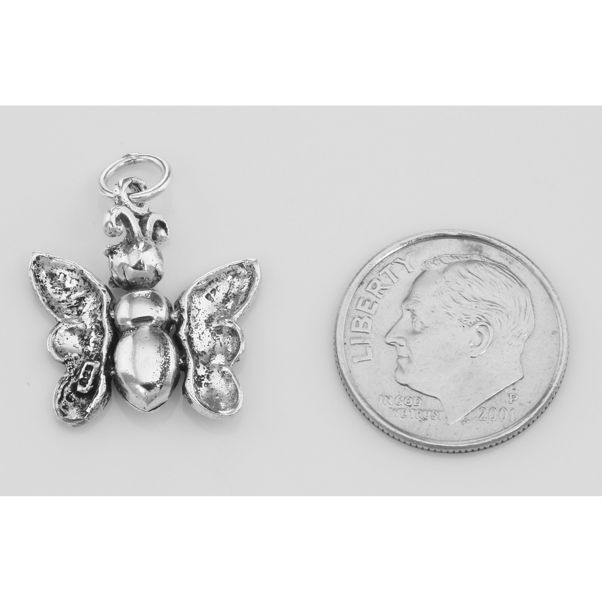 Back view of Movable Butterfly Charm Pendant - Moveable showing 925 sterling silver hallmark and spring ring clasp