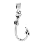 Back view of Small Barbed Fish Hook Pendant showing 925 sterling silver hallmark and spring ring clasp