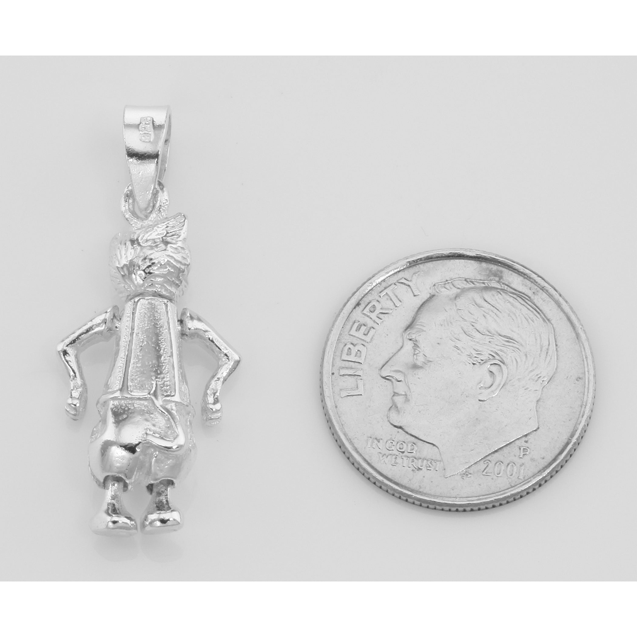 Back view of Moveable Cat Pendant Charm - Movable showing 925 sterling silver hallmark and spring ring clasp