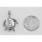 Back view of Moveable Sea Turtle Pendant Charm - Movable showing 925 sterling silver hallmark and spring ring clasp