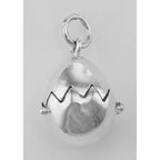 Back view of Egg Charm Pendant Opens - Chick Inside showing 925 sterling silver hallmark and spring ring clasp